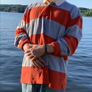VINTAGE Orange/Grey Long Sleeve Polo